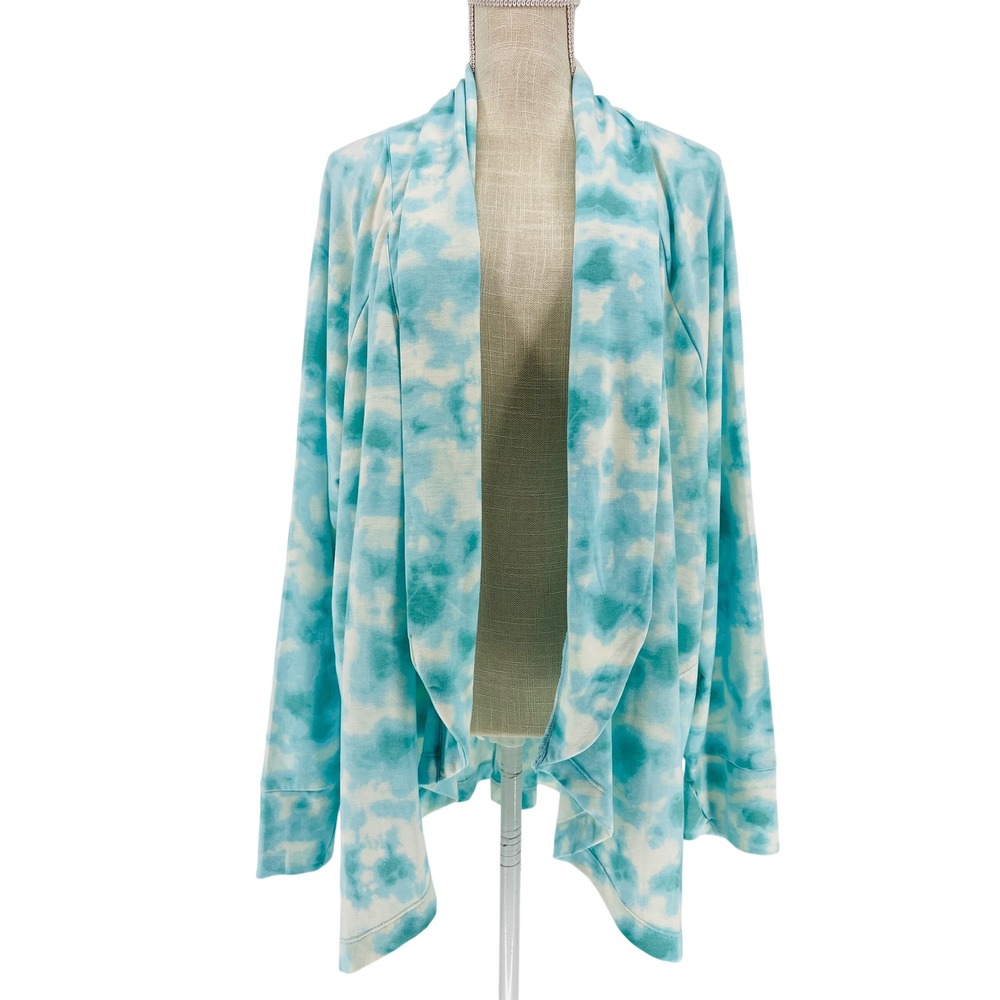Cuddl Duds Cardigan Womens 2X Teal Tie Dye Open Front Pockets Loungewear Wrap